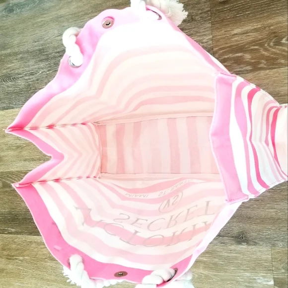 Victoria's Secret Vintage Pink Striped Beach Tote NWT Resort Vacay Weekender - Picture 5 of 16